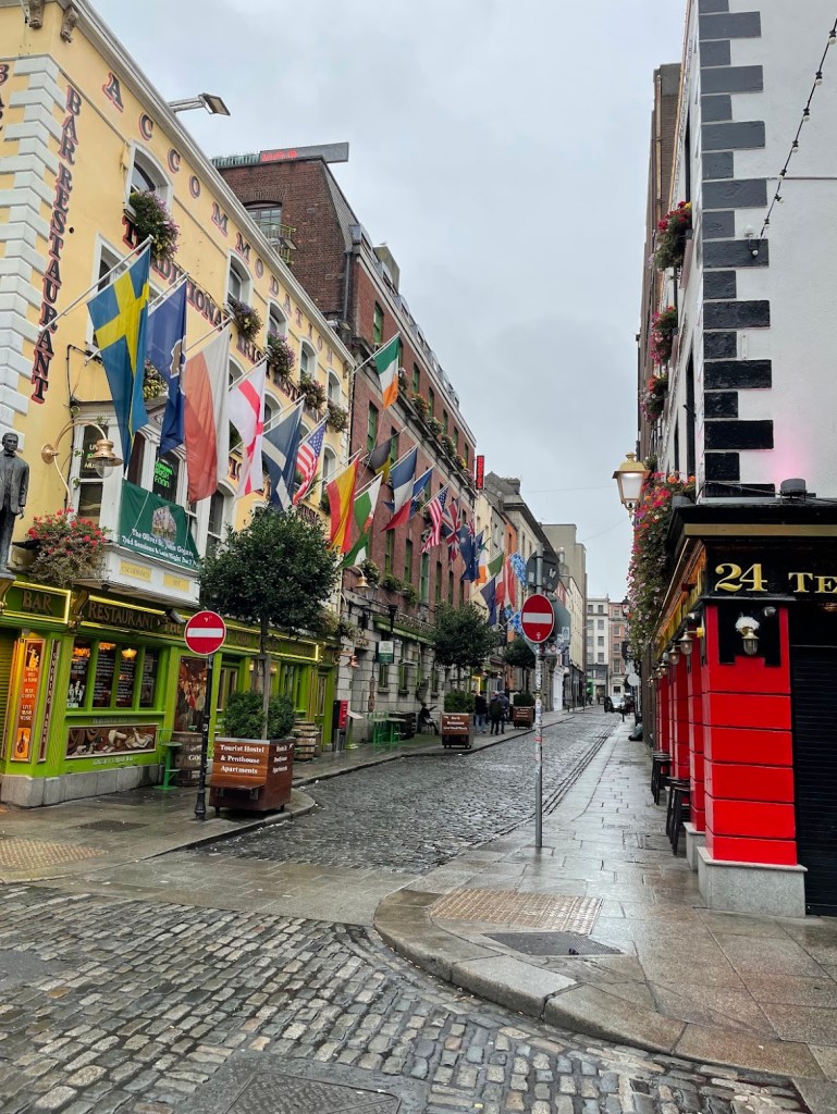 Quiet Street in Dublin near the Temple Bar on a Sunday Morning.